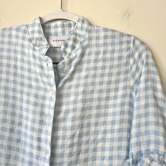 Sleeper Linen Lounge Blue Gingham Checkered Top - Picture 3 of 7
